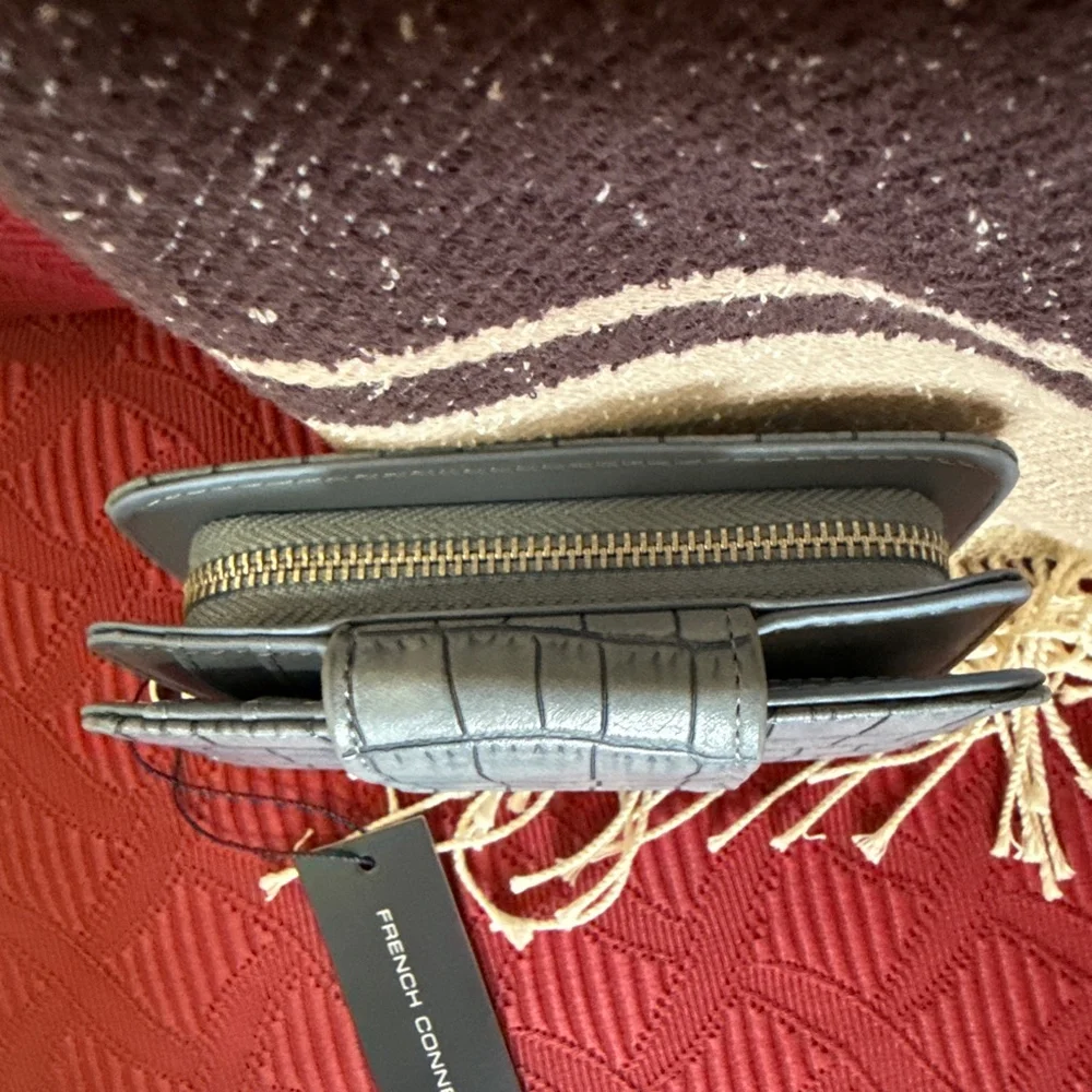 French Connection Emmy Denim Croco Fold Zipper Wallet with Silver Hardware - Picture 7 of 7